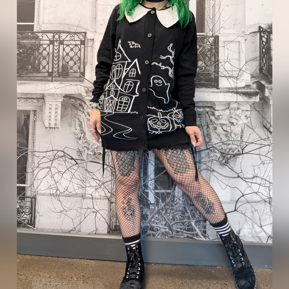 Foxblood Haunted House Cardigan Ghost Pumpkin Goth Halloween Rare XS/S